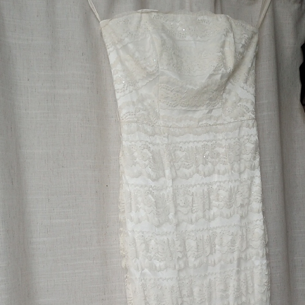 David's Bridal Elegant White Lace Dress Wedding Dress Sz4 Worn2 Hrs. 2007!